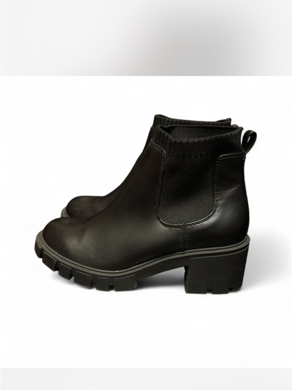 SO Black Chunky Lug Chelsea Ankle Boots